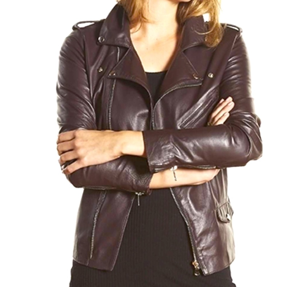 NWOT Burgundy Cat Wu Leather Jacket